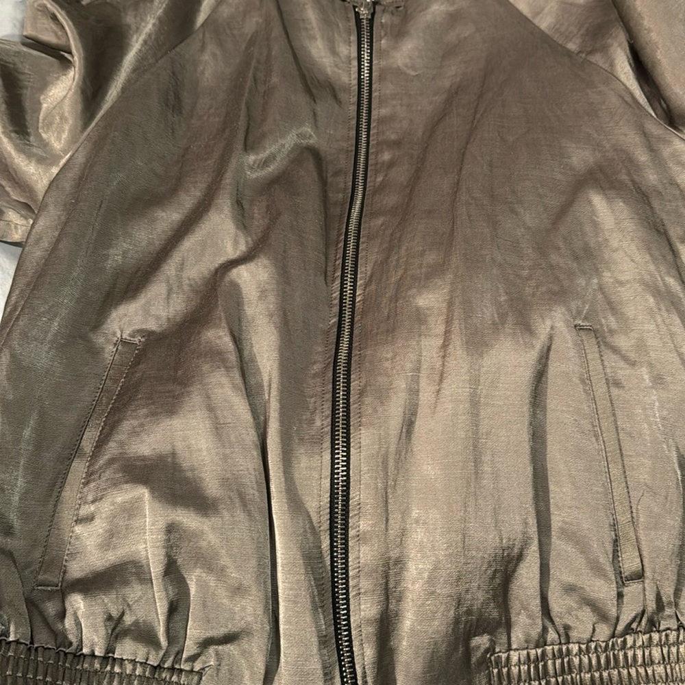 Zara Lightweight Satin Olive Green Bomber Jacket Sz Small - Picture 13 of 15